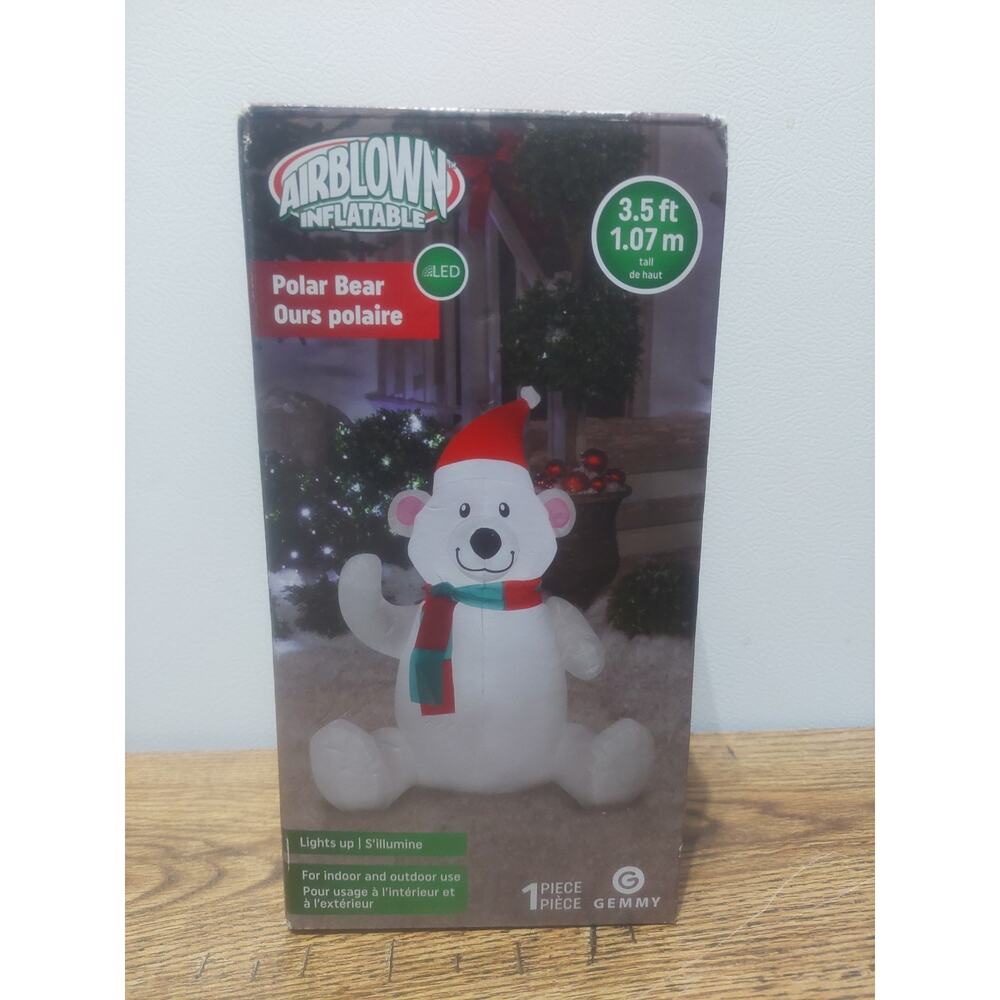 3.5' Christmas LED Inflatable Polar Bear w/ Santa Hat & Scarf Yard Decoration